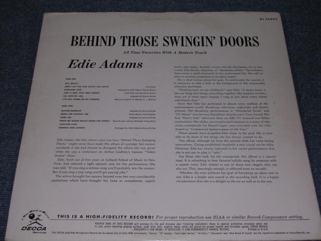 画像: EDIE ADAMS - BEHIND THOSE SWINGIN' DOORS ( Ex/Ex++ )  / 1964 US ORIGINAL MONO LP 