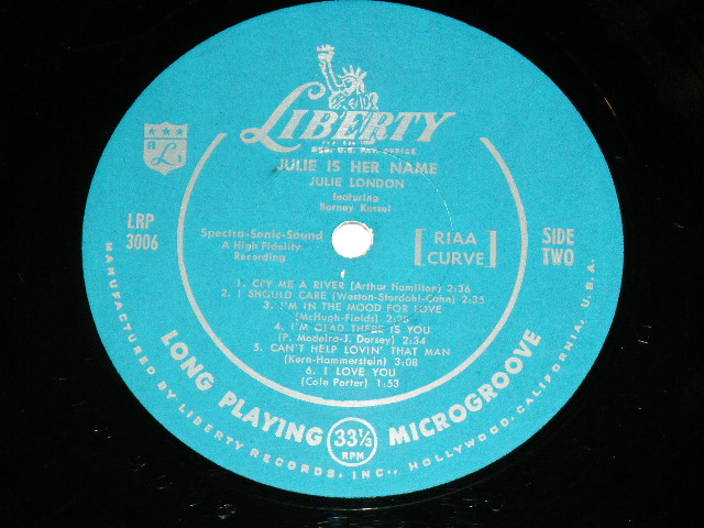 画像: JULIE LONDON - JULIE IS HER NAME ( DEBUT ALBUM : Ex+/Ex++ ) / 1956 MONO 1st PRESS Turquoise Color LABEL LP Unglossy Jcaket 