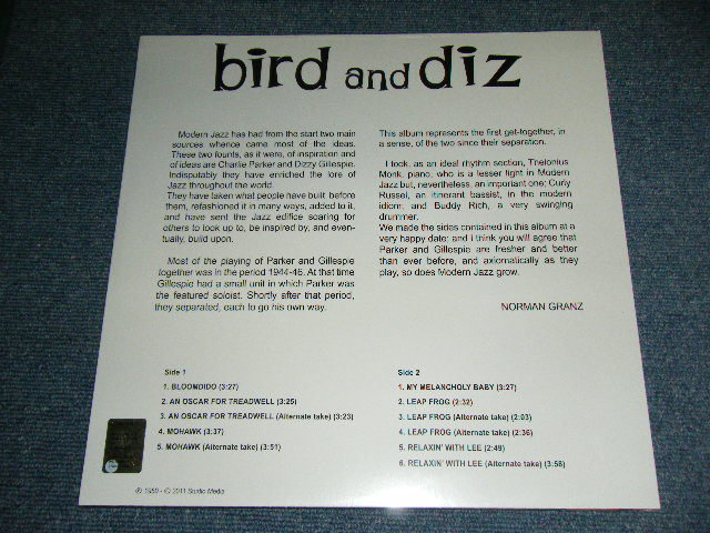 画像: CHARLIE PARKER & DIZZY GILLESPIE - BIRD & DIZ / 2011 Reissue 180 glam Heavy Weight Sealed LP