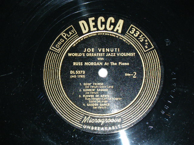 画像: JOE VENUTI With RUSS MORGAN - WORLD GREATEST JAZZ VIOLINIST  /1950's US ORIGINAL 10"LP  