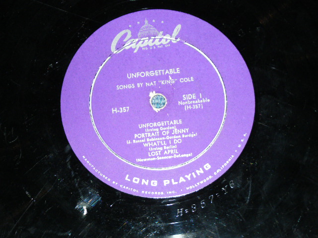 画像: NAT KING COLE - UNFORGETTABLE / 1952 US ORIGINAL PURPLE Label  MONO 10" LP 