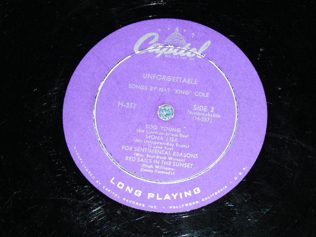 画像: NAT KING COLE - UNFORGETTABLE / 1952 US ORIGINAL PURPLE Label  MONO 10" LP 