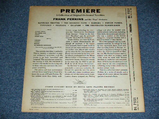 画像: FRANK PERKINS  and his POPS ORCHESTRA - PREMIERE! / 1950's US ORIGINAL Used 10" inch LP  