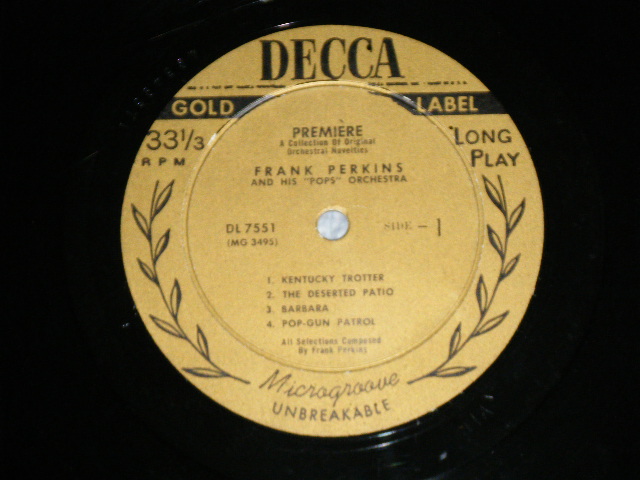 画像: FRANK PERKINS  and his POPS ORCHESTRA - PREMIERE! / 1950's US ORIGINAL Used 10" inch LP  