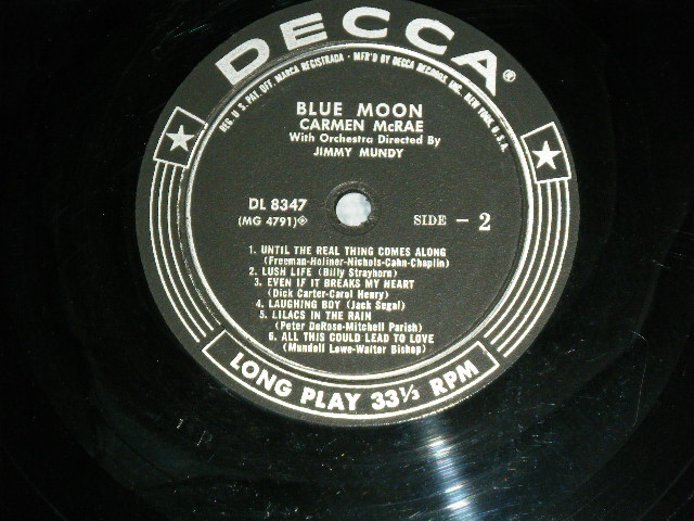 画像: CARMEN McRAE - BLUE MOON / 1957 US AMERICA ORIGINAL MONO Used  LP 
