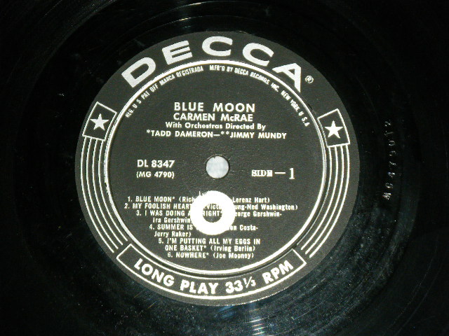 画像: CARMEN McRAE - BLUE MOON / 1957 US AMERICA ORIGINAL MONO Used  LP 