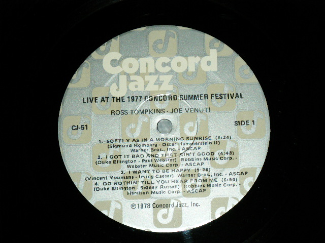画像: ROSS TOMPKINS-JOE VENUTI -  LIVE AT THE 1977 CONCORD SUMMER FESTIVAL  / 1978 US AMERICA ORIGINAL Used LP  
