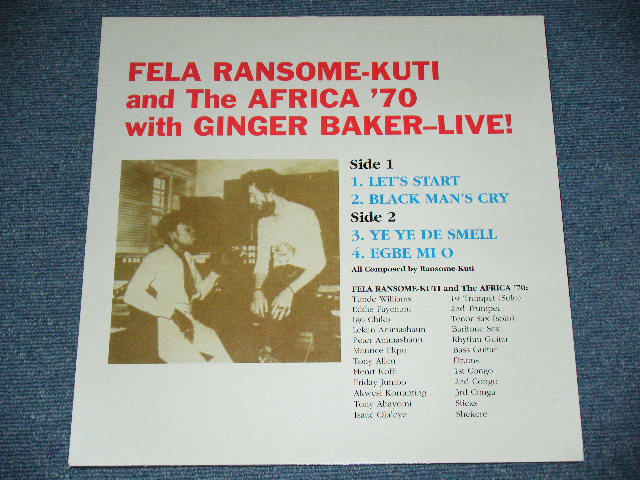 画像: FELA RANSOME-KUTI and The Africa '70 with GINGER BAKER - LIVE! / REISSUE Used LP