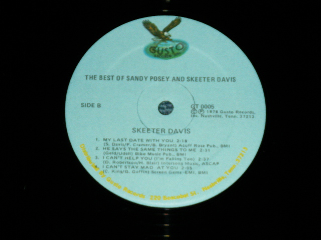 画像: SANDY POSEY & SKEETER DAVIS - THE BEST OF ( B-4 Cover of CAROL KING & GERRY GOFFIN song ) / 1978 US AMERICA ORIGINAL Used LP