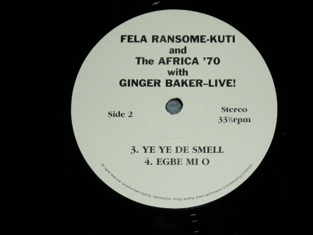 画像: FELA RANSOME-KUTI and The Africa '70 with GINGER BAKER - LIVE! / REISSUE Used LP