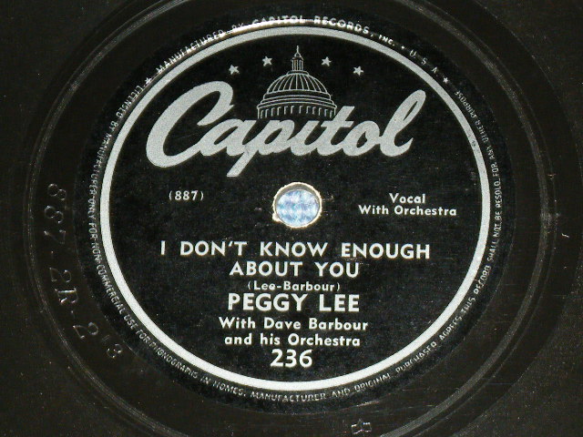 画像1: PEGGY LEE - I DON'T KNOW ENOUGH ABOUT YOU  /1950s  US AMERICA ORIGINAL Used  78rpm SP