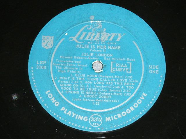 画像: JULIE LONDON - JULIE IS HER NAME VOL.2  (  Ex/Ex ) / 1958 MONO 1st PRESS Turquoise Color LABEL LP Glossy Jcaket 
