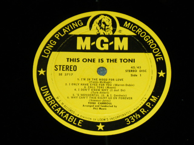 画像: TONI CARROLL - THIS ONE IS THE TONI  / 1950's US AMERICA ORIGINAL YELLOW Label MONO Used LP 