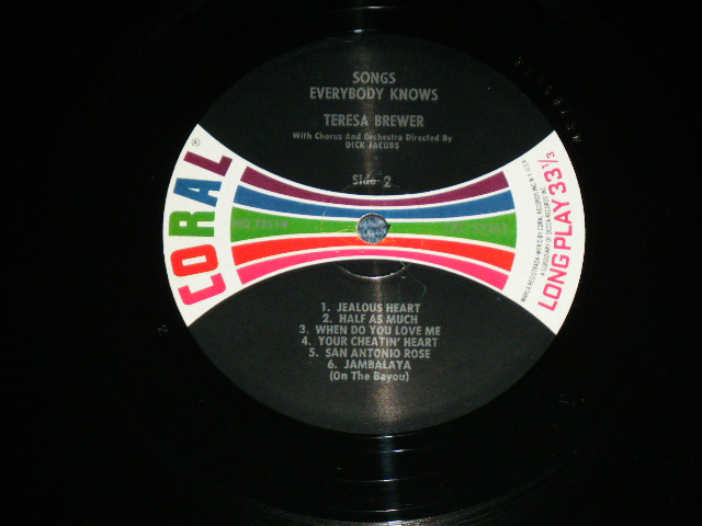 画像: TERESA BREWER - SONGS EVERYBODY KNOWS  ( Ex++/Ex+) / 1961 US AMERICA ORIGINAL MONO Used LP  
