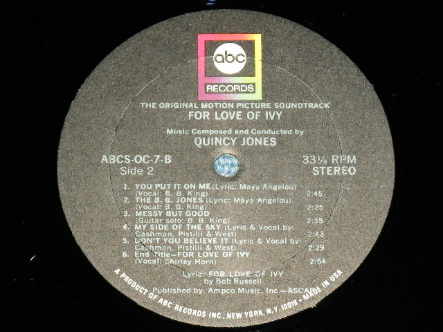 画像: ost Sound TGrack ( QUINCY JONES + B.B. KING +... ) - FOR LOVE OF IVY / 1968 US AMERICA OIGINAL STEREO Used  LP 