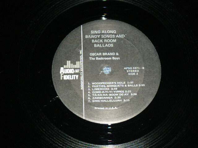 画像: OSCAR BRAND - SING ALONG BAWDY SONGS & BACK ROOM BALLADS / 1962 US AMERICA ORIGINAL  STEREO Used LP 