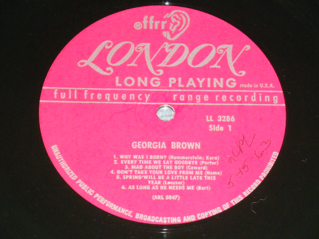 画像: GEORGIA BROWN - GEORGIA BROWN / 1963 US AMERICA ORIGINAL  MONO Used  LP 