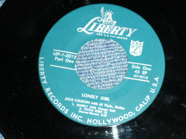 画像: JULIE LONDON - LONELY GIRL (Ex+/Ex+ ) / 1956 US ORIGINAL MONO 45rpm EP