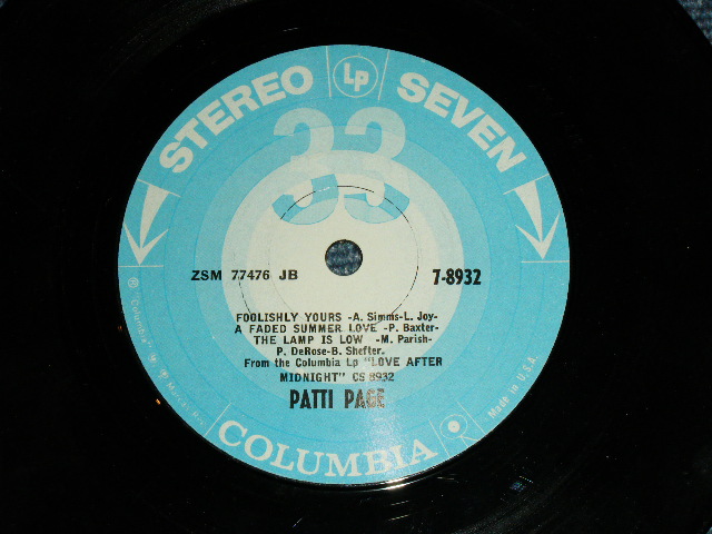画像: PATTI PAGE - LOVE AFTER MIDNIGHT  (Ex++/Ex,Ex++ ) / 1964 US ORIGINAL 6 TRACKS JUKEBOX EP Used 7" 33 rpm EP  