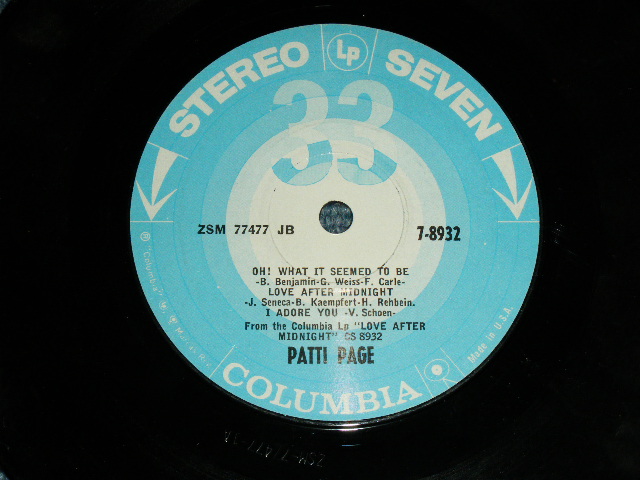 画像: PATTI PAGE - LOVE AFTER MIDNIGHT  (Ex++/Ex,Ex++ ) / 1964 US ORIGINAL 6 TRACKS JUKEBOX EP Used 7" 33 rpm EP  