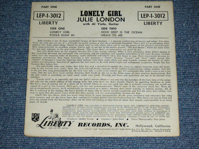 画像: JULIE LONDON - LONELY GIRL (Ex+/Ex+ ) / 1956 US ORIGINAL MONO 45rpm EP
