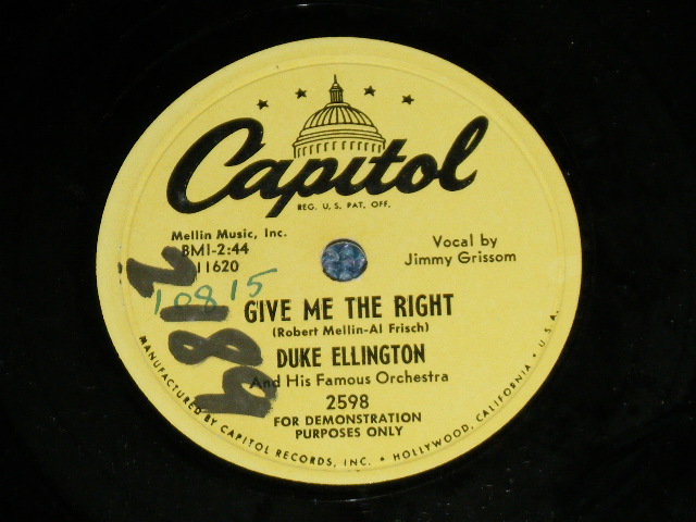 画像1: DUKE ELLINGTON - GIVE ME THE RIGHT / US ORIGINAL "YELLOW Label PROMO" Used 78rpm SP 