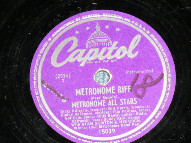 画像: METRONOME ALL STARS ( DIZZY GILLESPIE,BILL HARRIS,BUDDY DeFRANCO,FLIP PHILLIPS,NAT king COLE,BILLY BAUER,EDDIE SAFRANSKI,BUDDY RICH ) -LEAP HERE / US ORIGINAL Used 78rpm SP 