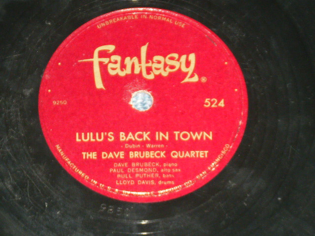 画像1: The DAVE BRUBECK QUARTET - LULU'S BACK IN TOWN  / US ORIGINAL Used 78rpm SP 