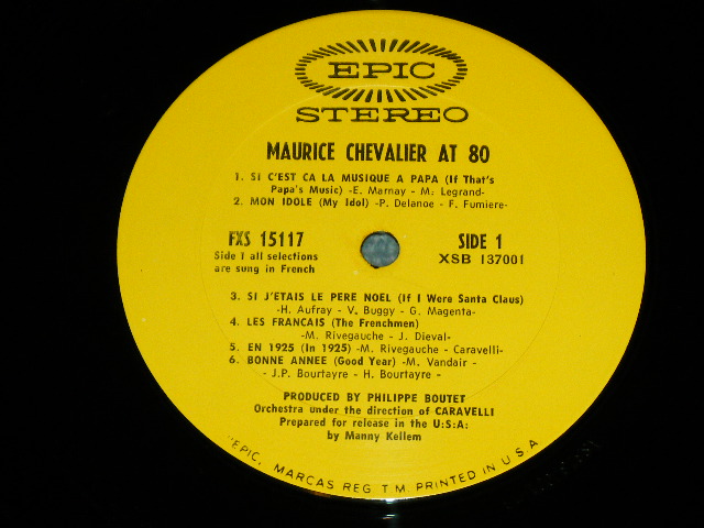 画像: MAURICE CHEVALIER - AT 80  / 1968 US AMERICA ORIGINAL Stereo Used LP  