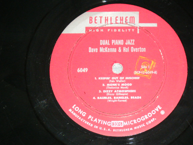 画像: DAVE McKENNA& HAL OVERTON with Rhythm Section - featuring...DUAL PIANO JAZZ  ( Ex/Ex+) /  1960 US AMERICA ORIGINAL MONO Used  LP  