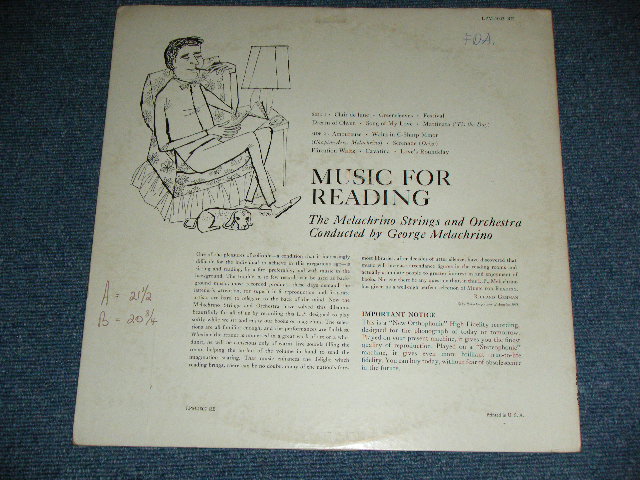 画像: GEROGE) MELACHRINO STRINGS  and Orchestra - MUSIC FOR READING (VG+++/Ex+++ )  / 1950's US AMERICA ORIGINAL MONO Used LP