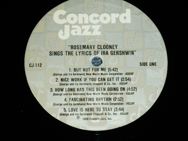 画像: ROSEMARY CLOONEY - SINGS THE LILICS OF IRA GERSHWIN ( Ex++/MINT- ) / 1980 US AMERICA ORIGINAL Used LP