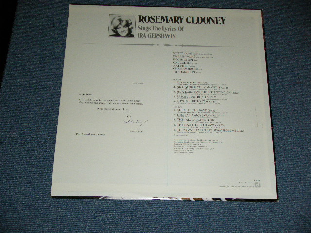 画像: ROSEMARY CLOONEY - SINGS THE LILICS OF IRA GERSHWIN ( Ex++/MINT- ) / 1980 US AMERICA ORIGINAL Used LP