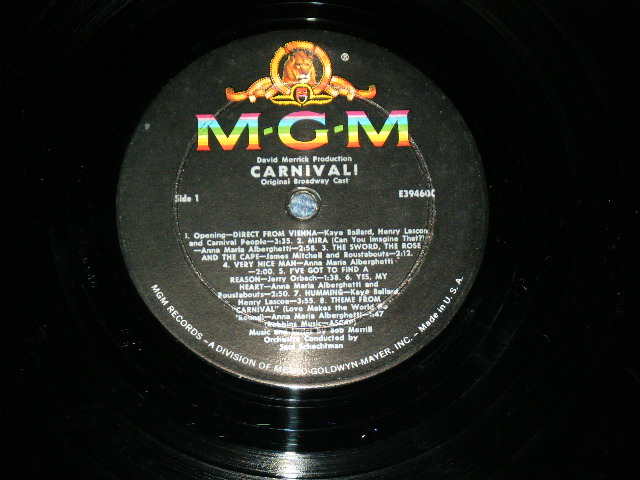 画像: Original Broadway Cast ( with ANNA MARIA ALBERGHETTI + JAMES MITCHELL + Others ) - David Merrick Presents CARNIVAL ( Ex+/Ex++ )  / 1961 US AMERICA ORIGINAL MONO Used LP 