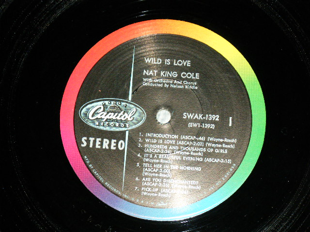 画像: NAT KING COLE - WiLD IS LOVE   ( Ex++/Ex++ Looks: MINT- ) / 1960 US AMERICA ORIGINAL 1st Press "BLACK with RAINBOW Band 'CAPITOL' Logo on LFET Label"  STEREO Used LP