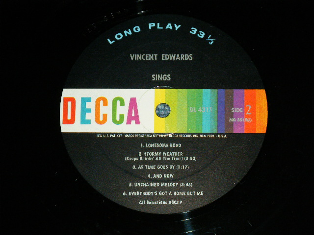 画像: VINCENT EDWARDS - SINGS  ( Ex+/Ex+++ ) / 1962 US AMERICA ORIGINAL MONO Used LP