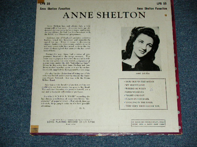 画像: ANNE SHELTON with STANLEY BLACK - ANNE SHELTON FAVORITES ( Ex/VG+++ Loos: Ex )  / 1950's US AMERICA ORIGINAL with 'UK EXPORT Wax' MONO Used 10" inch LP 