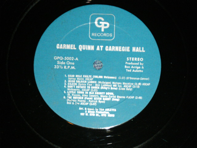 画像: CARMEL QUINN - AT CARNEGIE HALL ( MINT-,Ex++/Ex+++ )  / 19?? US ORIGINAL STEREO  Used LP 