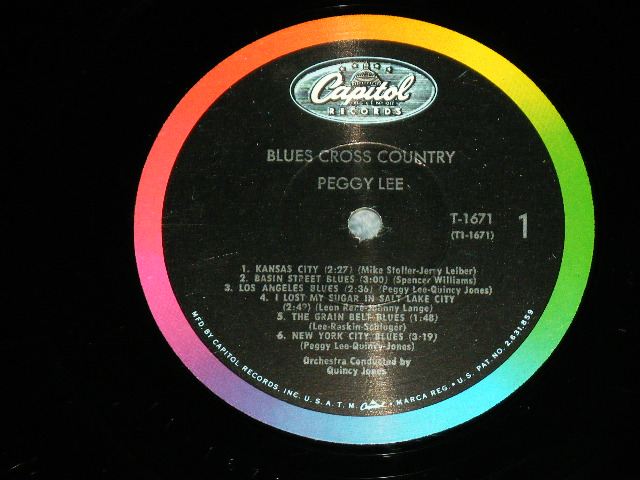 画像: PEGGY LEE - BLUES CROSS COUNTRY (Ex++/Ex+++, Ex++ Looks:Ex+ STAPPLE) / 1962 US AMERICA ORIGINAL 1st Press "BLACK With RAINBOW CAPITOL Logo on TOP Label" Mono Used LP 