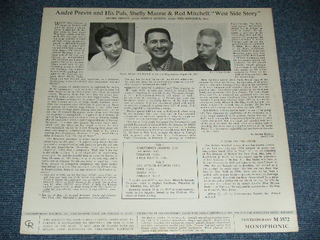 画像: ANDRE PREVIN and His PALS SHELLY MANNE & RED MITCHELL  - WEST SIDE STORY ( Ex+++/MINT- ) / 1959 US AMERICA ORIGINAL "YELLOW Label with BLACK Print Label" MONO Used LP