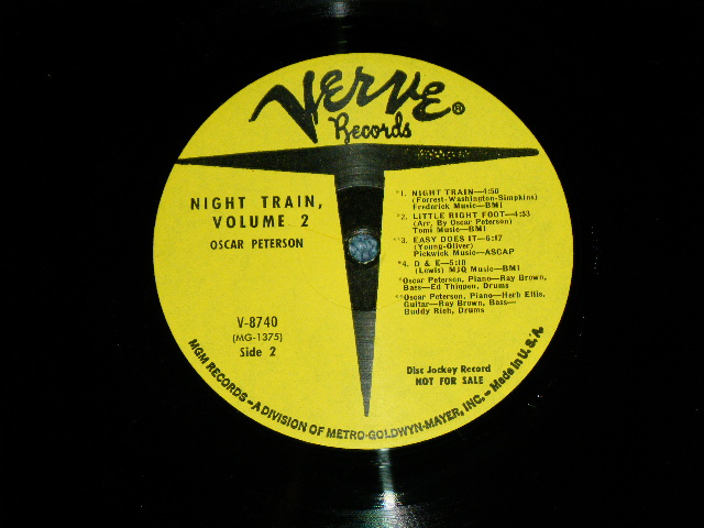 画像: OSCAR PETERSON TRIO - NIGHT TRAIN  ( Ex-/Ex+++ )  ) /  1957 US AMERICA ORIGINAL "YELLOW Label PROMO" MONO Used LP 