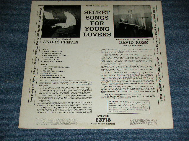 画像: ANDRE PREVIN / DAVID ROSE  -  LIKE YOUNG  : SELECT SONGS FOR YUNG LOVERS ( Ex/Ex++ ) / 1959 US AMERICA ORIGINAL 2nd Press "BLACK Label"   STEREO  Used LP