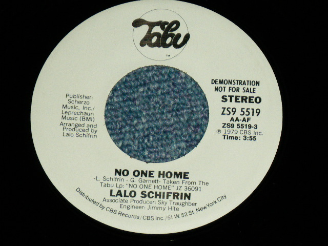 画像: LALO SCHIFRIN -  NO ONE HOME ( Promo Only Same Flip  : STEREO/STEREO )  / 1979 US AMERICA ORIGINAL PROMO ONLY Used 7"Single
