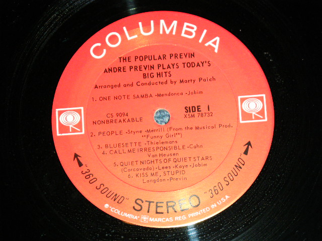 画像: ANDRE PREVIN  - THE POPULAR PREVIN PLAYS TODAY'S BIG HITS (Arranged and Conducted by Marty Paich : Ex,Ex++/Ex+++ ) / 1965 US AMERICA ORIGINAL "360 Sound 1st Press BLACK Print Label"  STEREO Used LP 
