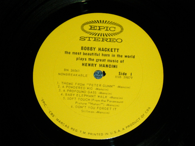 画像: BOBBY HACKETT- PLAYS THE GREAT MUSIC OF HENRY MANCHINI  ( Included DRUM BREAK! : Ex++/Ex+++ )  ) /  1963 US AMERICA ORIGINAL  STEREO  Used LP 