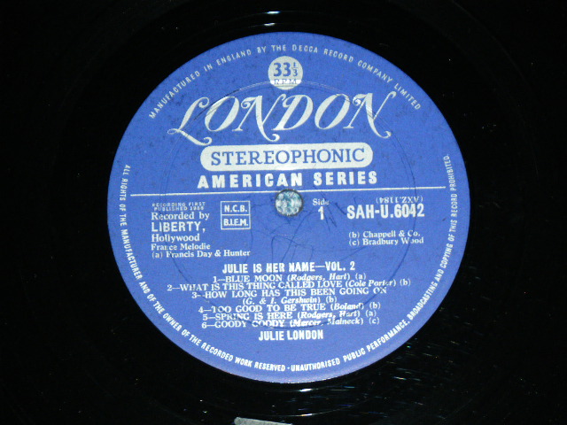 画像: JULIE LONDON - JULIE IS HER NAME VOL.2  (  Ex+/Ex++ Looks: Ex+ ) / 1959 UK ENGLAND ORIGINAL1st PRESS "BLUE LABEL"  STEREO  Used LP 