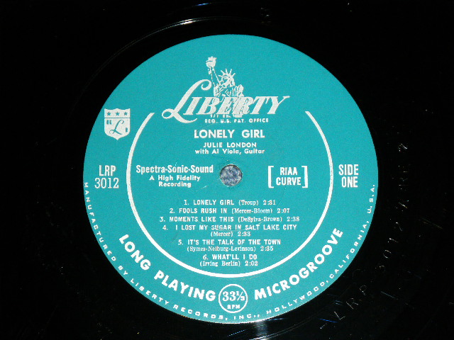 画像: JULIE LONDON - LONELY GIRL ( Ex+++/MINT-- ) / 1956 US ORIGINAL "TURQUOICE GREEN Label" MONO Used  LP 