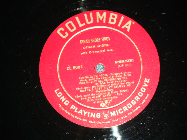 画像: DINAH SHORE - DINAH SHORE SINGS   ( 10" LP : Ex+/Ex ) / 1949 US AMERICA ORIGINAL Used 10" LP 
