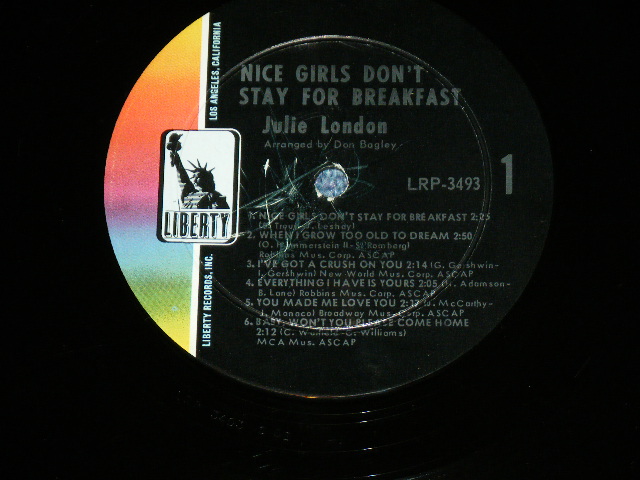 画像: JULIE LONDON - NICE GIRL DON'T STAY FOR BREAKFAST  ( FC:VG+++, BC)Ex-/Ex++ )   )  / 1967 US AMERICA ORIGINAL "1st Press Label" MONO Used LP 