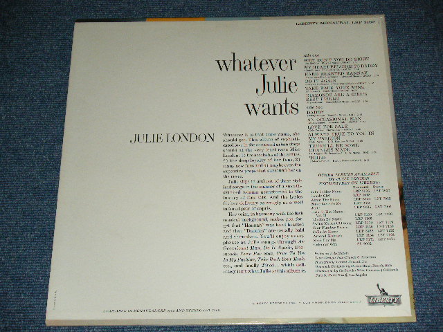 画像: JULIE LONDON - WHATEVER JULIE LONDON (Ex+++/MINT-  )  / 1961 US AMERICA ORIGINAL "1st Press Label" MONO Used LP 